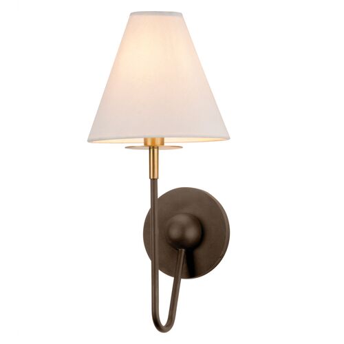 Zareia Wall Sconce, Aged Brass/Bronze/White Linen 1 Zareia Wall Sconce, Aged Brass/Bronze/White Linen