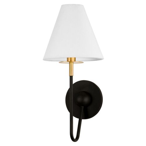 Zareia Wall Sconce, Aged Brass/Bronze/White Linen 2 Zareia Wall Sconce, Aged Brass/Bronze/White Linen