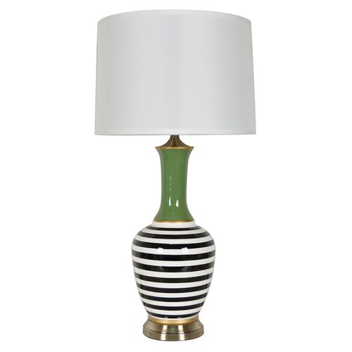 Azerali Porcelain Stripe Table Lamp, Green 1 Azerali Porcelain Stripe Table Lamp, Green