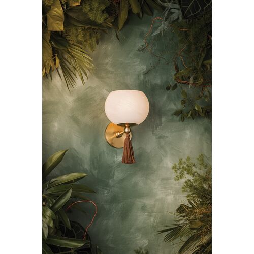 Niya Tassel 1-Light Wall Sconce, Aged Brass/Cloud Glass 10 Niya Tassel 1-Light Wall Sconce, Aged Brass/Cloud Glass