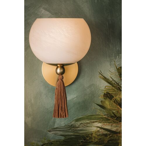 Niya Tassel 1-Light Wall Sconce, Aged Brass/Cloud Glass 11 Niya Tassel 1-Light Wall Sconce, Aged Brass/Cloud Glass