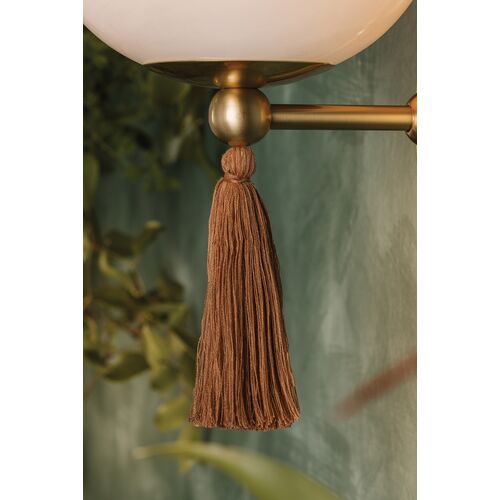 Niya Tassel 1-Light Wall Sconce, Aged Brass/Cloud Glass 12 Niya Tassel 1-Light Wall Sconce, Aged Brass/Cloud Glass