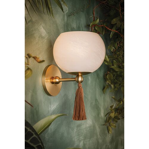 Niya Tassel 1-Light Wall Sconce, Aged Brass/Cloud Glass 13 Niya Tassel 1-Light Wall Sconce, Aged Brass/Cloud Glass