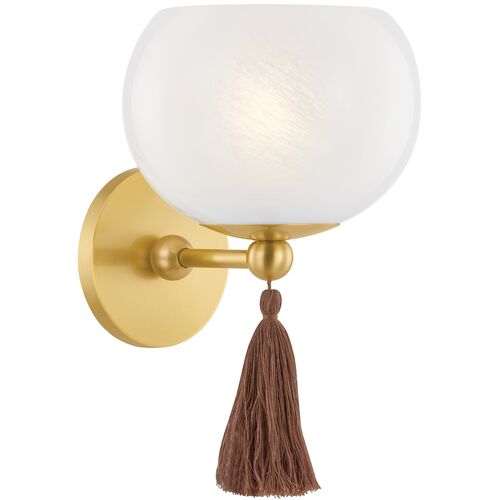 Niya Tassel 1-Light Wall Sconce, Aged Brass/Cloud Glass 2 Niya Tassel 1-Light Wall Sconce, Aged Brass/Cloud Glass