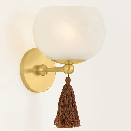 Niya Tassel 1-Light Wall Sconce, Aged Brass/Cloud Glass 4 Niya Tassel 1-Light Wall Sconce, Aged Brass/Cloud Glass