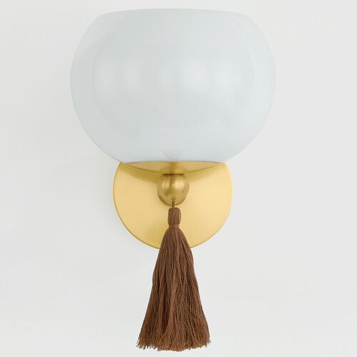 Niya Tassel 1-Light Wall Sconce, Aged Brass/Cloud Glass 5 Niya Tassel 1-Light Wall Sconce, Aged Brass/Cloud Glass