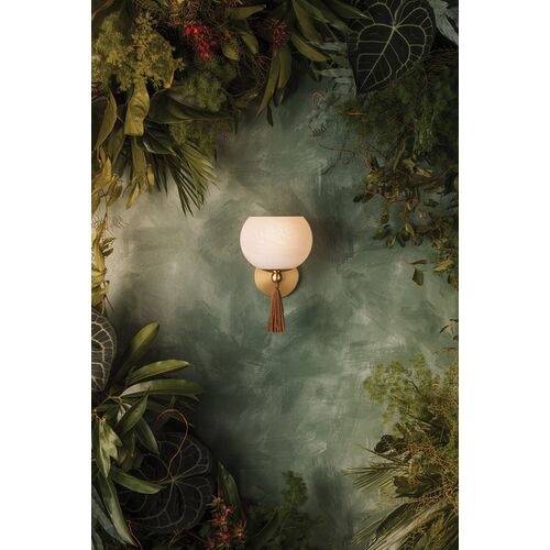 Niya Tassel 1-Light Wall Sconce, Aged Brass/Cloud Glass 9 Niya Tassel 1-Light Wall Sconce, Aged Brass/Cloud Glass