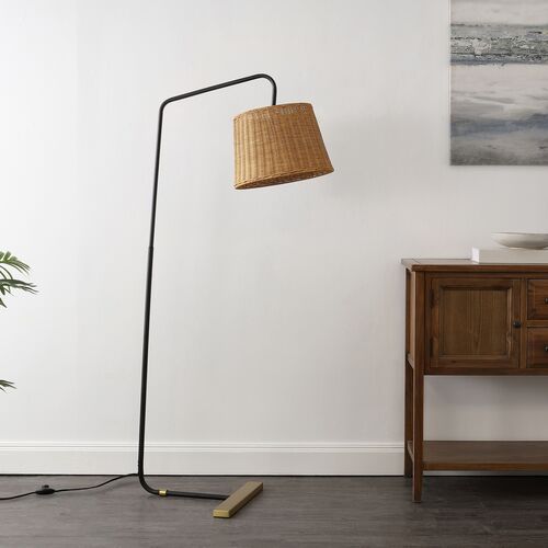Crishell 62" Floor Lamp, Black/Natural Rattan 2 Crishell 62" Floor Lamp, Black/Natural Rattan