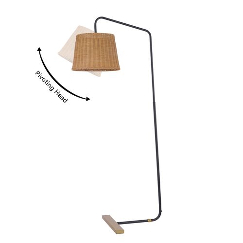 Crishell 62" Floor Lamp, Black/Natural Rattan 6 Crishell 62" Floor Lamp, Black/Natural Rattan