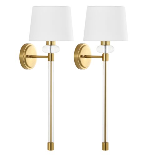 S/2 Tenah 9" Wall Sconces, Brass/Clear 1 S/2 Tenah 9" Wall Sconces, Brass/Clear