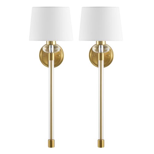 S/2 Tenah 9" Wall Sconces, Brass/Clear 2 S/2 Tenah 9" Wall Sconces, Brass/Clear