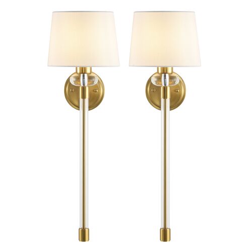 S/2 Tenah 9" Wall Sconces, Brass/Clear 3 S/2 Tenah 9" Wall Sconces, Brass/Clear