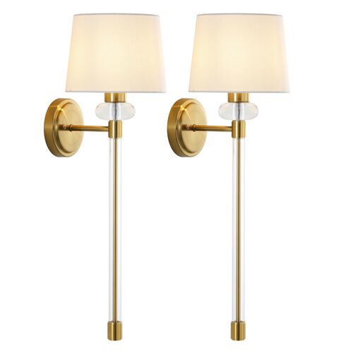 S/2 Tenah 9" Wall Sconces, Brass/Clear 4 S/2 Tenah 9" Wall Sconces, Brass/Clear
