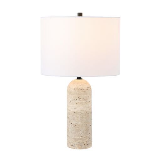 Cian 24" Travertine Table Lamp, Ivory 2 Cian 24" Travertine Table Lamp, Ivory