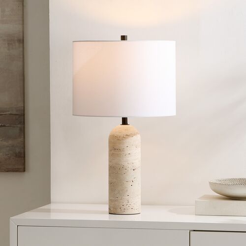Cian 24" Travertine Table Lamp, Ivory 3 Cian 24" Travertine Table Lamp, Ivory