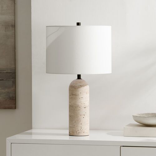 Cian 24" Travertine Table Lamp, Ivory 4 Cian 24" Travertine Table Lamp, Ivory