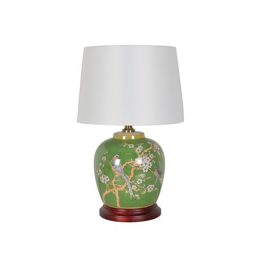 Deelia Porcelain Birds on Branches Table Lamp, Green/White 1 Deelia Porcelain Birds on Branches Table Lamp, Green/White