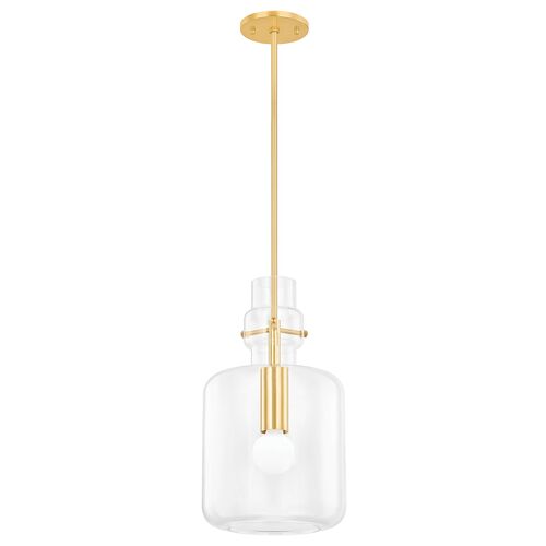 Leif 19" Glass Pendant, Clear/Aged Brass 1 Leif 19" Glass Pendant, Clear/Aged Brass