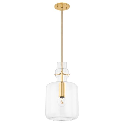 Leif 19" Glass Pendant, Clear/Aged Brass 2 Leif 19" Glass Pendant, Clear/Aged Brass