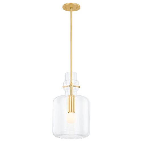 Leif 19" Glass Pendant, Clear/Aged Brass 3 Leif 19" Glass Pendant, Clear/Aged Brass