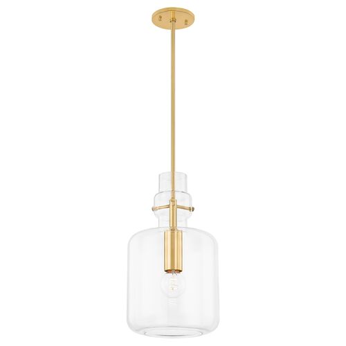 Leif 19" Glass Pendant, Clear/Aged Brass 4 Leif 19" Glass Pendant, Clear/Aged Brass