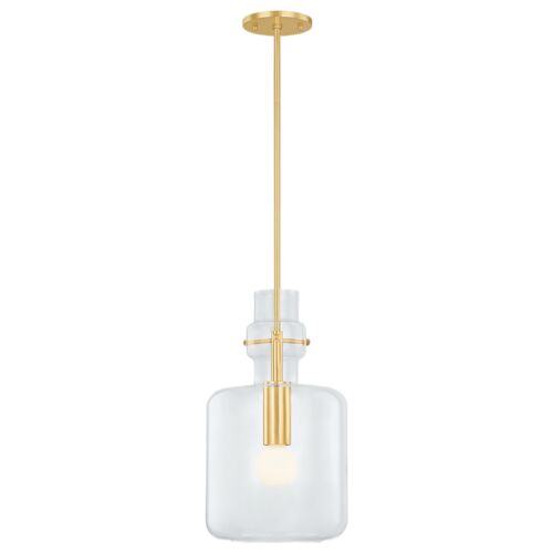 Leif 19" Glass Pendant, Clear/Aged Brass 5 Leif 19" Glass Pendant, Clear/Aged Brass