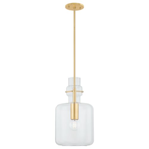 Leif 19" Glass Pendant, Clear/Aged Brass 6 Leif 19" Glass Pendant, Clear/Aged Brass