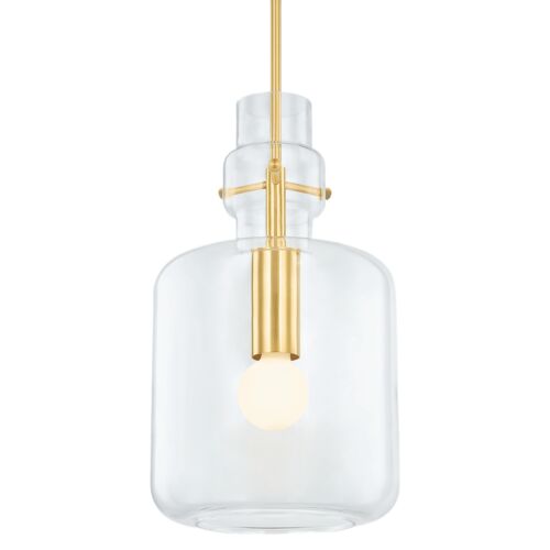 Leif 19" Glass Pendant, Clear/Aged Brass 7 Leif 19" Glass Pendant, Clear/Aged Brass