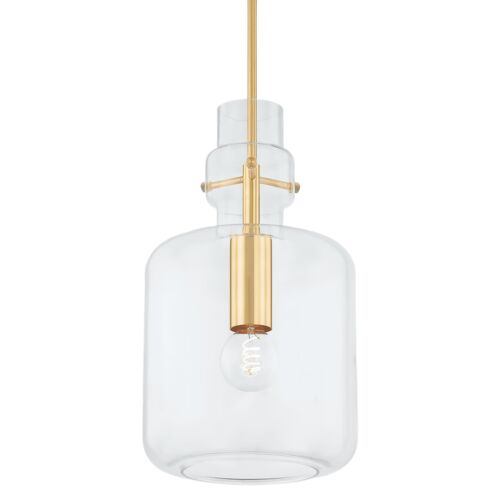 Leif 19" Glass Pendant, Clear/Aged Brass 8 Leif 19" Glass Pendant, Clear/Aged Brass