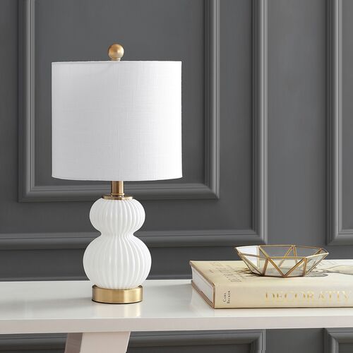 Kaylie Glass/Brass Table Lamp, White 4 Kaylie Glass/Brass Table Lamp, White