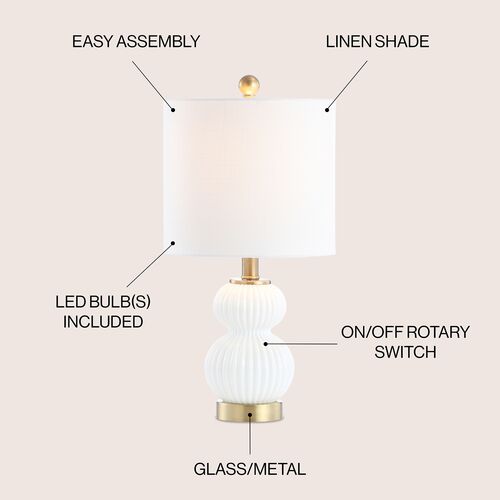 Kaylie Glass/Brass Table Lamp, White 6 Kaylie Glass/Brass Table Lamp, White