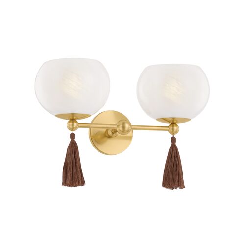 Niya Tassel 2-Light Wall Sconce, Aged Brass/Cloud Glass 2 Niya Tassel 2-Light Wall Sconce, Aged Brass/Cloud Glass