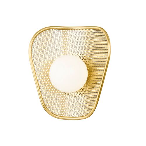 Mira Perforated Metal Wall Sconce, Aged Brass 2 Mira Perforated Metal Wall Sconce, Aged Brass
