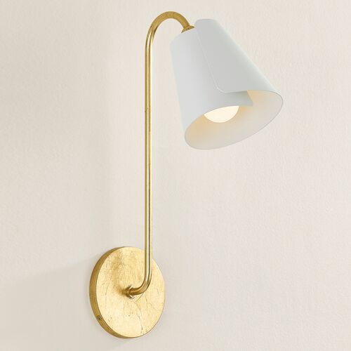 Crew Lily 16.5" Wall Sconce, Gold Leaf/Textured White 4 Crew Lily 16.5" Wall Sconce, Gold Leaf/Textured White