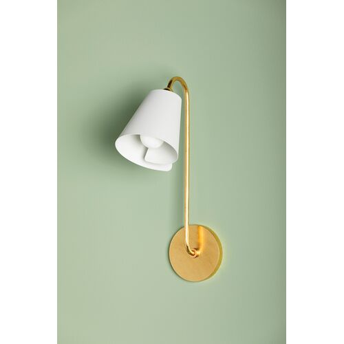 Crew Lily 16.5" Wall Sconce, Gold Leaf/Textured White 5 Crew Lily 16.5" Wall Sconce, Gold Leaf/Textured White