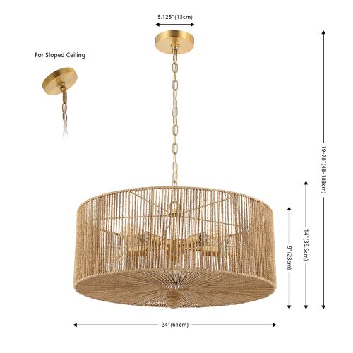 Mazey 5-Light 24" Rope Pendant, Natural/Gold 7 Mazey 5-Light 24" Rope Pendant, Natural/Gold