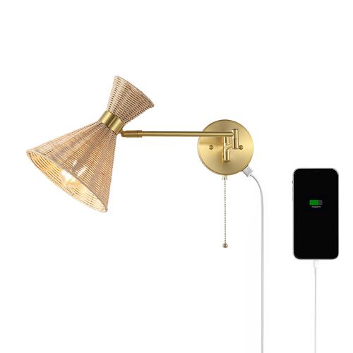 Tressin Rattan Swing-Arm USB Wall Sconce 4 Tressin Rattan Swing-Arm USB Wall Sconce