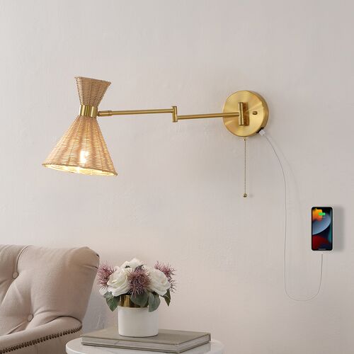 Tressin Rattan Swing-Arm USB Wall Sconce 8 Tressin Rattan Swing-Arm USB Wall Sconce