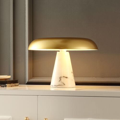 Jebel 10" Dome Table Lamp, Brass/White Marble 3 Jebel 10" Dome Table Lamp, Brass/White Marble