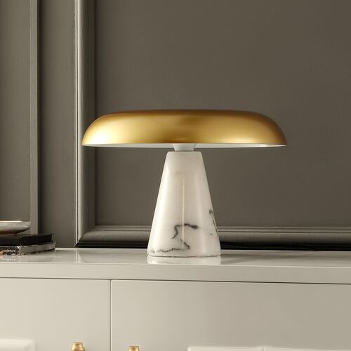 Jebel 10" Dome Table Lamp, Brass/White Marble 4 Jebel 10" Dome Table Lamp, Brass/White Marble