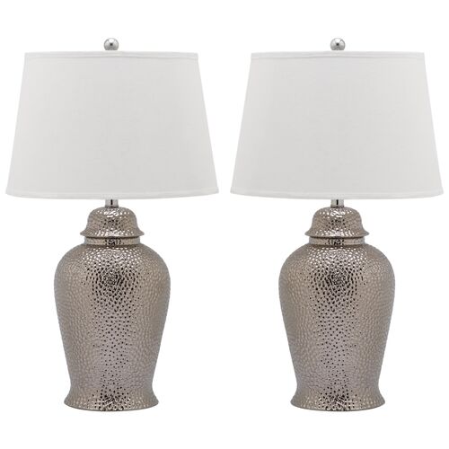 S/2 Metallica Ginger Jar Lamp, Silver 1 S/2 Metallica Ginger Jar Lamp, Silver