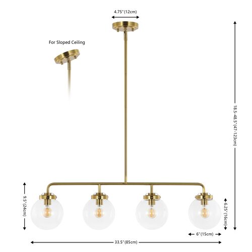 Erden 4-Light 18" Linear Globe Pendant, Brass 7 Erden 4-Light 18" Linear Globe Pendant, Brass
