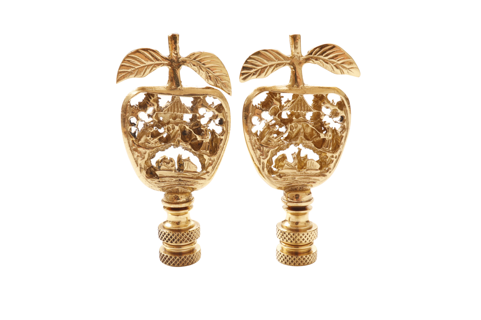 Brass Chinoiserie Lamp Finials - a Pair