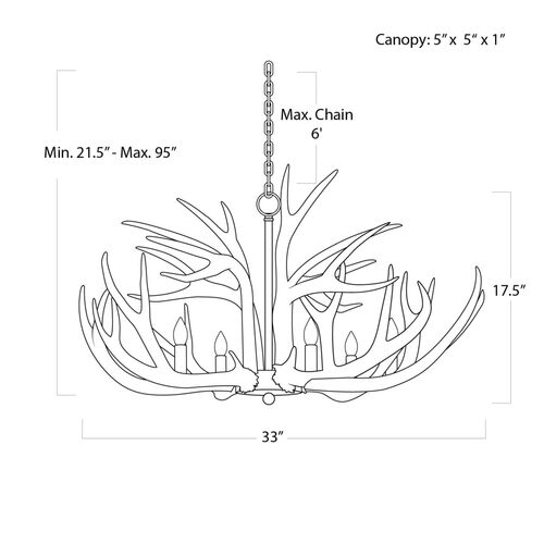 Antler Chandelier, Silver Leaf 6 Antler Chandelier, Silver Leaf
