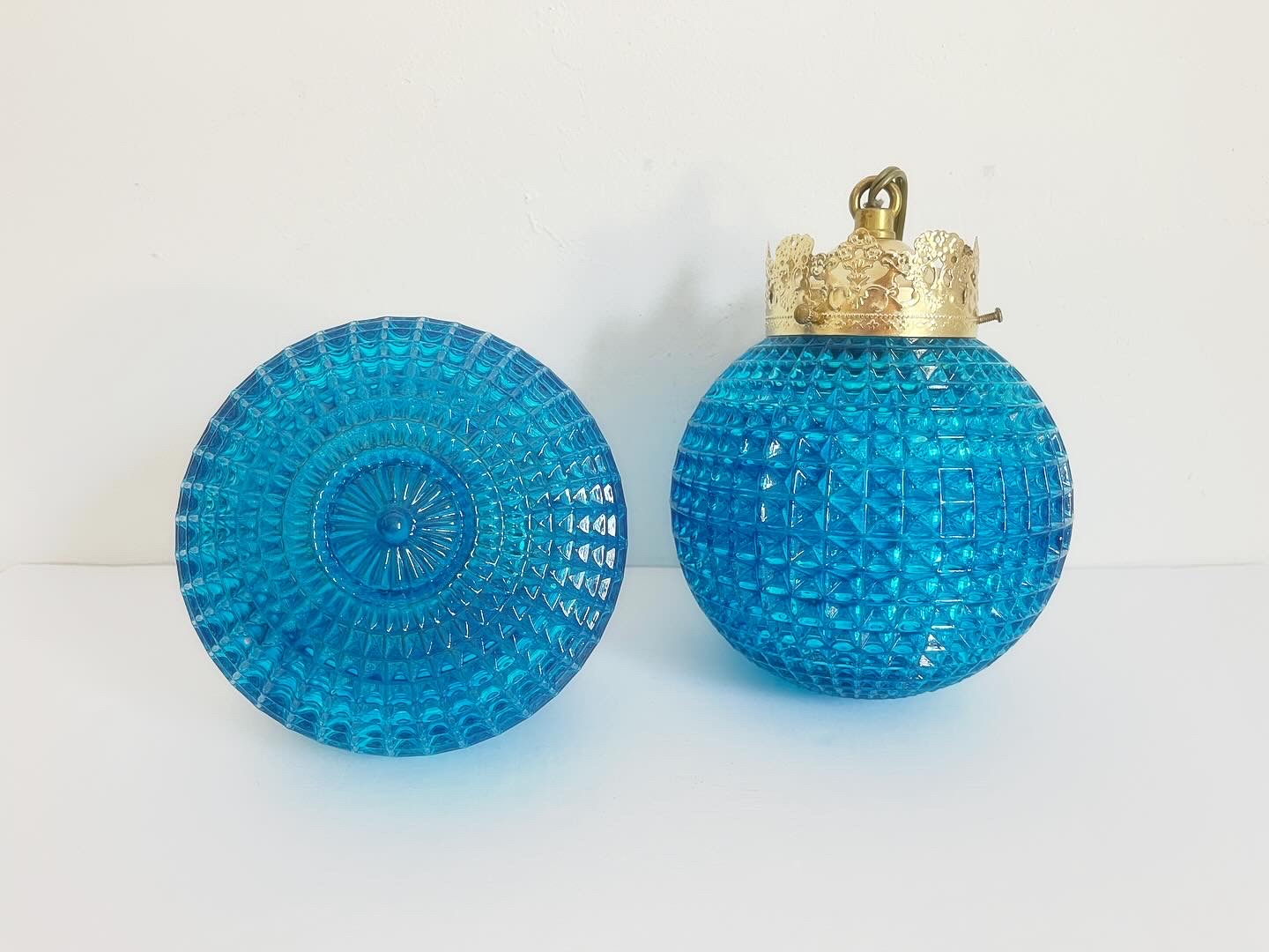 1960s Blue Glass Globe Lights, Pair 1 1960s Blue Glass Globe Lights, Pair