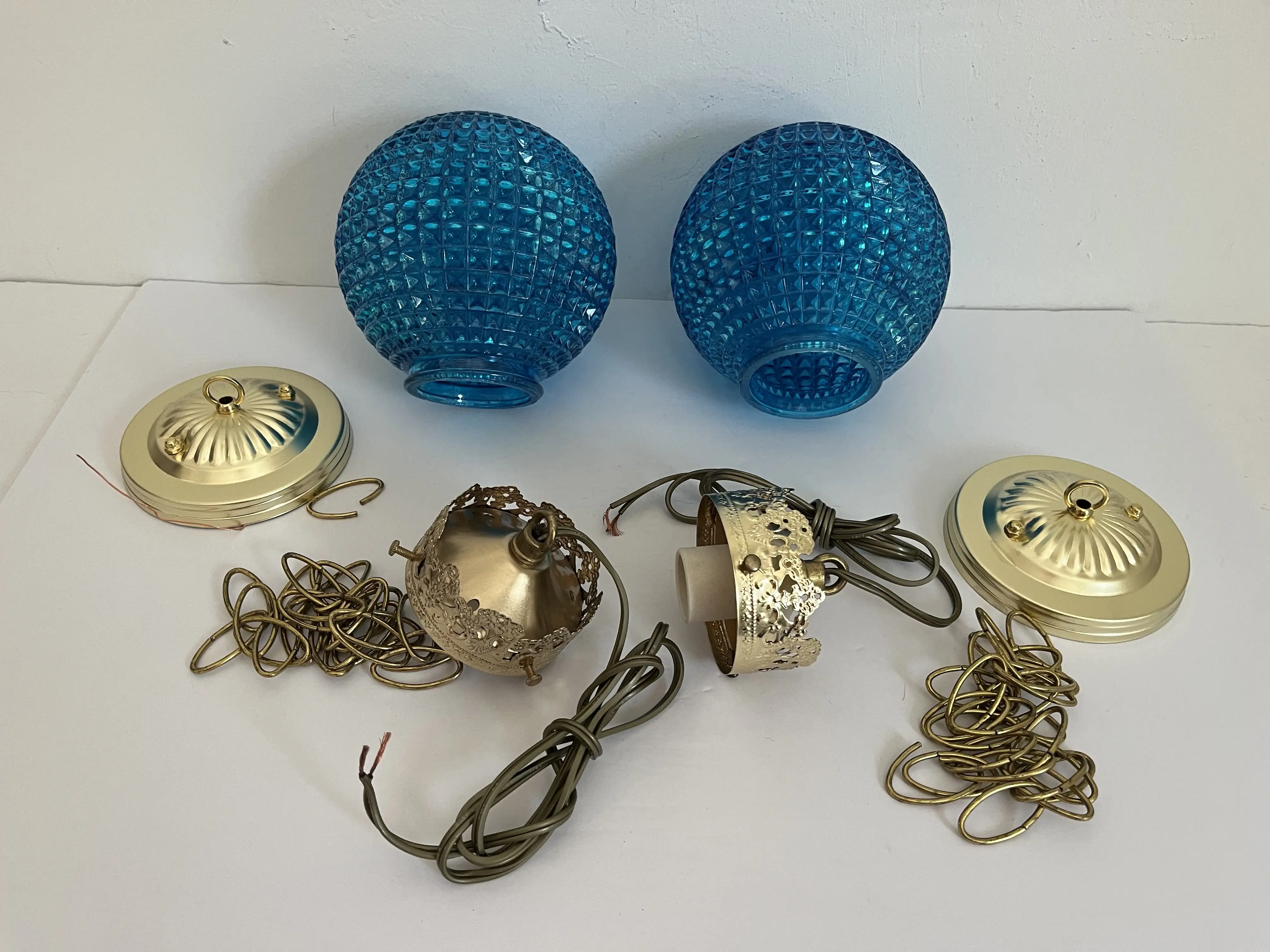 1960s Blue Glass Globe Lights, Pair 2 1960s Blue Glass Globe Lights, Pair