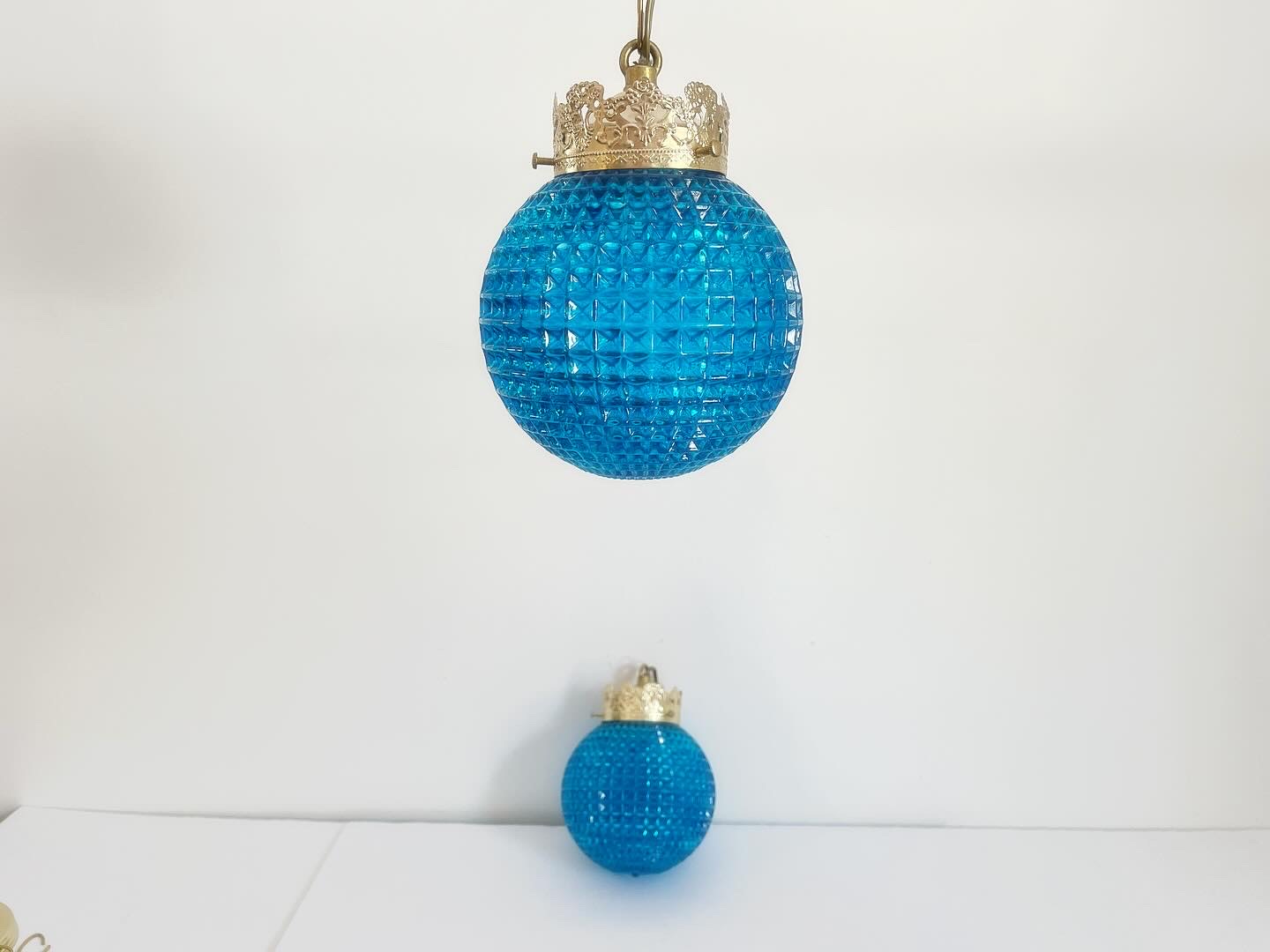 1960s Blue Glass Globe Lights, Pair 3 1960s Blue Glass Globe Lights, Pair