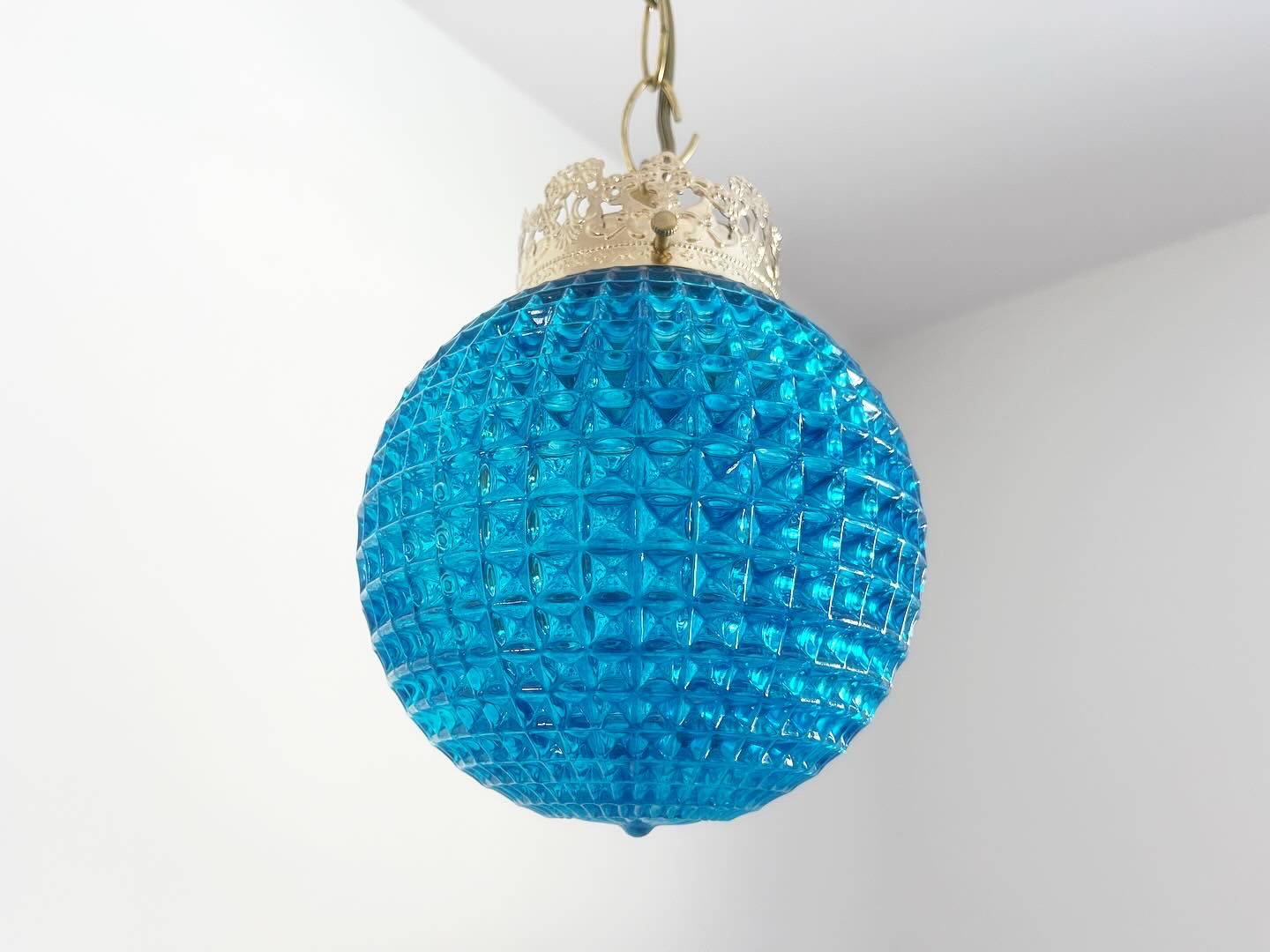 1960s Blue Glass Globe Lights, Pair 7 1960s Blue Glass Globe Lights, Pair