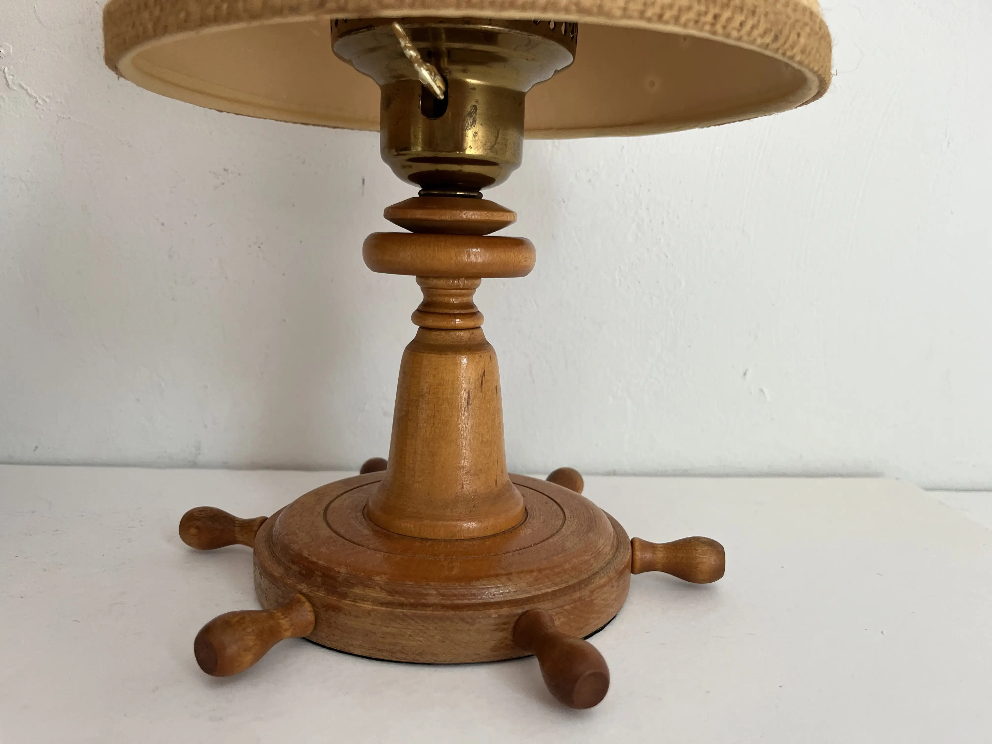 Wood Ship's Wheel Lamps & Shades, Pair 5 Wood Ship's Wheel Lamps & Shades, Pair
