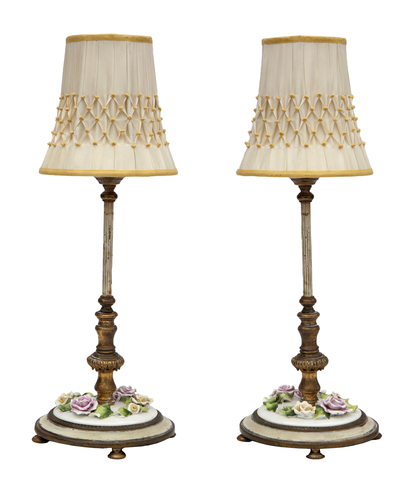 20thC German Brass Table Lamps/Flowers